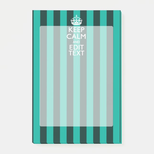 Customisable Keep Calm Your Text Turquoise Stripes Post-it Notes (Front)