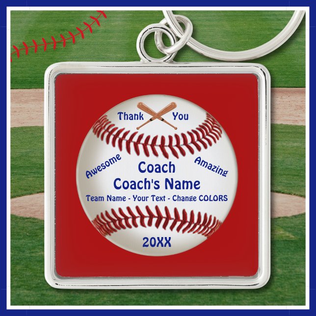 Customisable Keychains, Baseball Coach Thank You, Key Ring (Good Baseball Gifts for Coaches. Red, White and Blue, Personalized Baseball Coach Keychain. Thanks!)