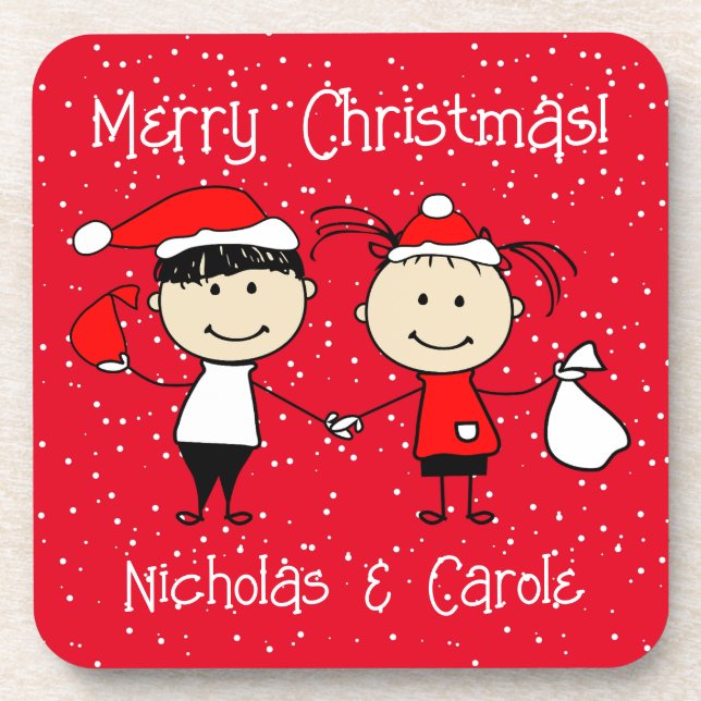 Customisable Kids and Adult Couples Christmas Coaster (Front)