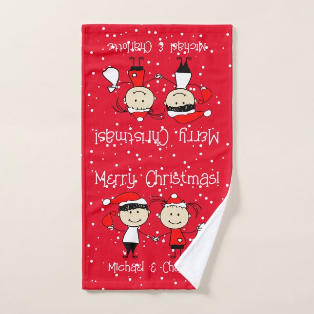 Customisable Kids and Adult Couples Christmas Hand Hand Towel (Hand Towel)