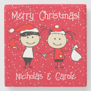 Customisable Kids and Adult Couples Christmas Stone Coaster