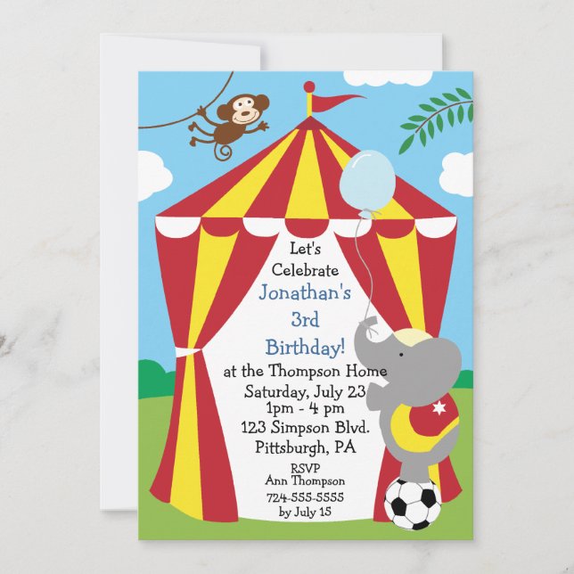 Customisable Kids Circus Birthday Party Invitation (Front)