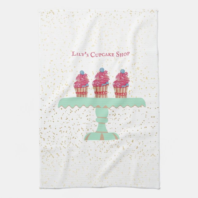 Customisable Kid's Cupcake Shop Tea Towel (Vertical)
