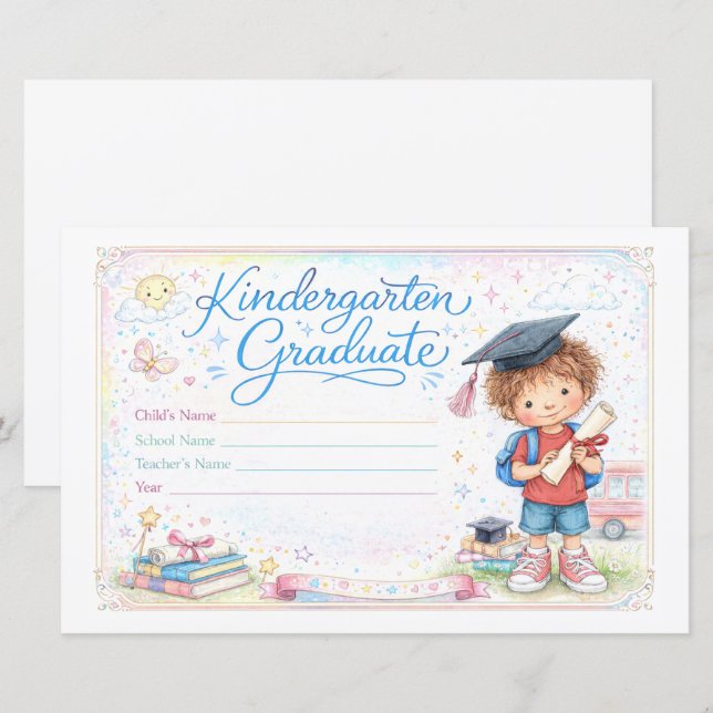 Customisable Kindergarten Graduate Certificate  (Front/Back)