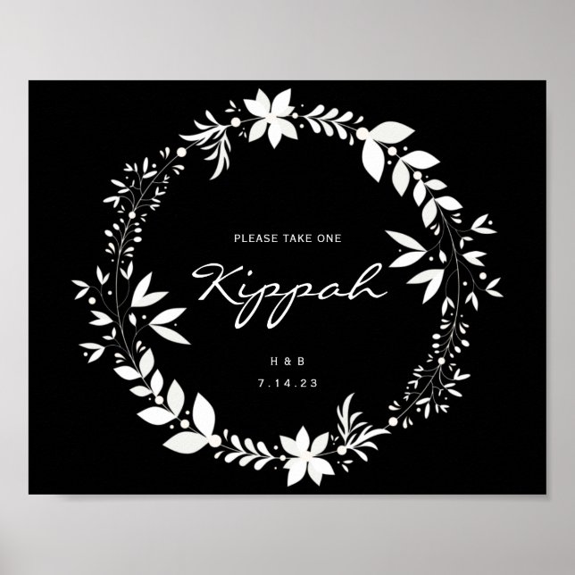 Customisable Kippah Wedding Sign, White & Black Po Poster (Front)