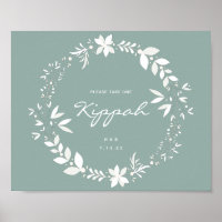 Customisable Kippah Wedding Sign, White & Green Po