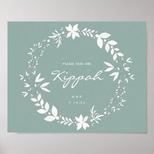 Customisable Kippah Wedding Sign, White & Green Po Poster