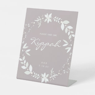 Customisable Kippah Wedding Sign, White & Purple P Pedestal Sign