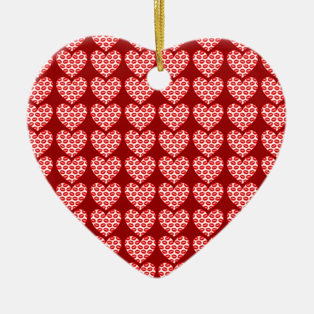 Customisable Kissy Lips Hearts Ceramic Tree Decoration (Front)