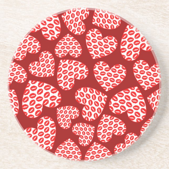 Customisable Kissy Lips Hearts Coaster (Front)