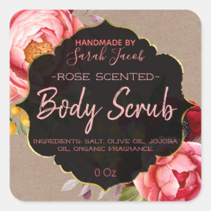 Customisable Kraft Floral Body Scrub Label