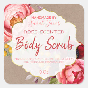 Customisable Kraft Floral Body Scrub Label