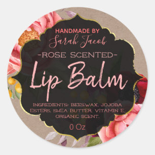 Customisable Kraft Floral Lip Balm Label