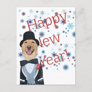 Customisable Lab in Tux New Years Postcard