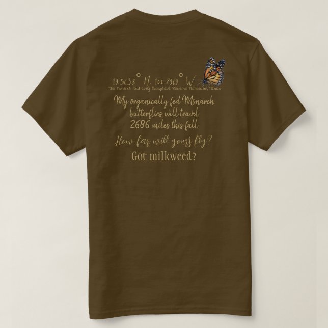 Customisable Latitude & Longitude Monarch buterfly T-Shirt (Design Back)