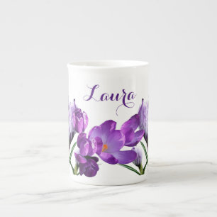 Customisable Laura name pretty purple flower fun   Bone China Mug
