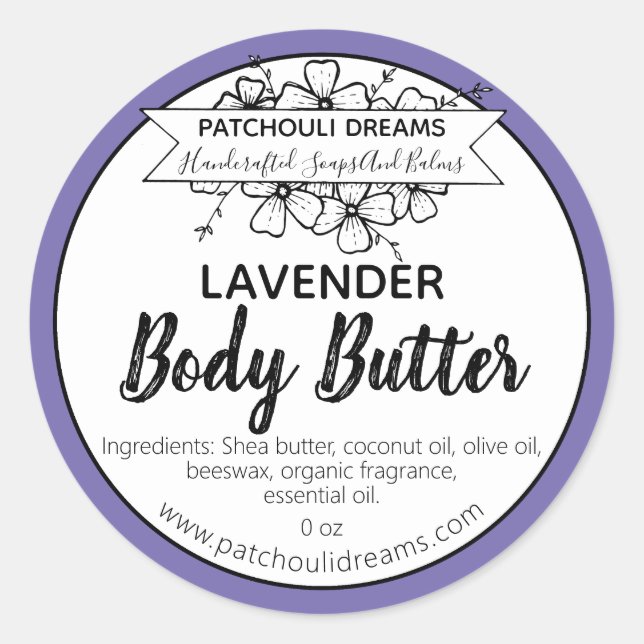 Customisable Lavender Body Butter Label Handmade (Front)