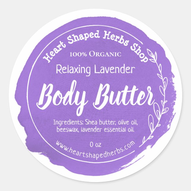 Customisable Lavender Body Butter Label Handmade (Front)