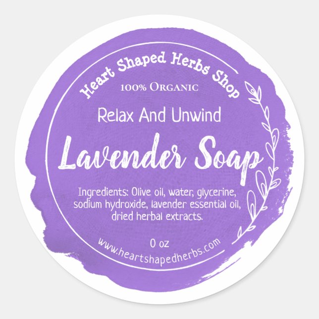 Customisable Lavender Soap Label Handmade Business (Front)