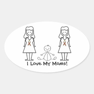 Customisable LGBT 2 Moms & Baby Oval Sticker