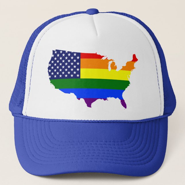 Customisable LGBT Pride America trucker hat. Trucker Hat (Front)