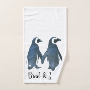 Customisable LGBTQ Gay Penguins in Love  Hand Towel