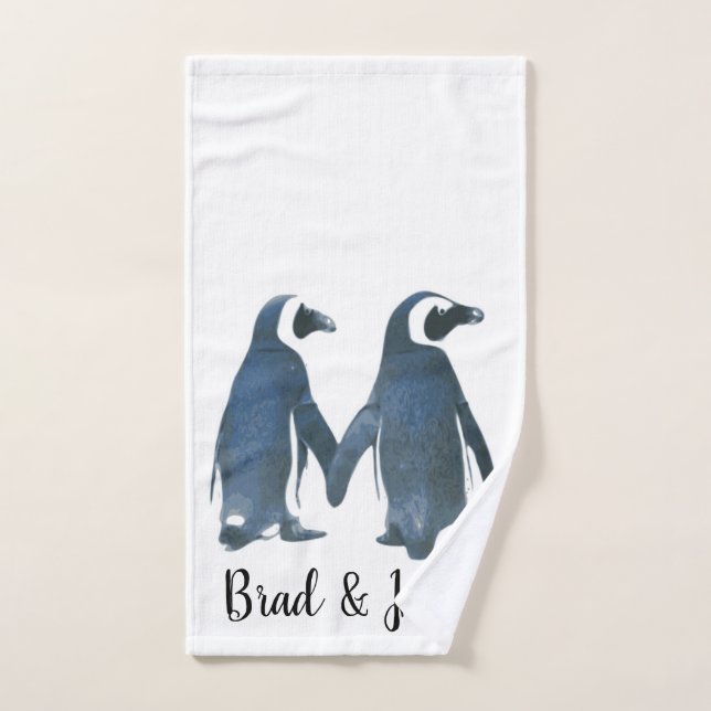 Customisable LGBTQ Gay Penguins in Love  Hand Towel (Hand Towel)