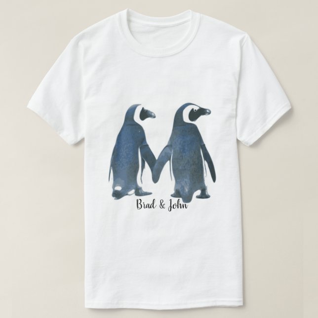 Customisable LGBTQ Gay Penguins in Love T-Shirt (Design Front)