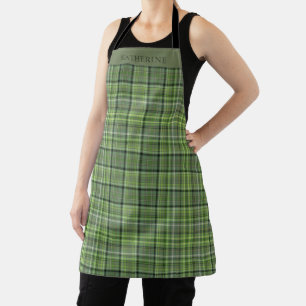 Customisable Light Dark Green Chequered Pattern Apron