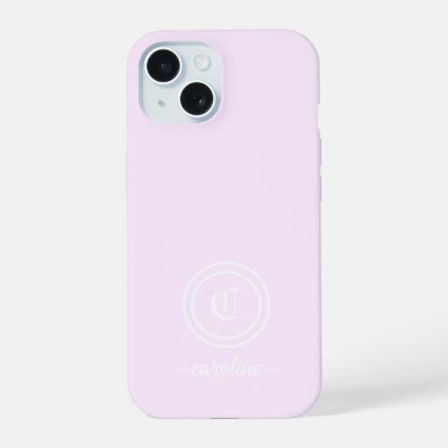 Customisable Light Purple Monogram & Name Phone Ca iPhone 15 Case (Back)