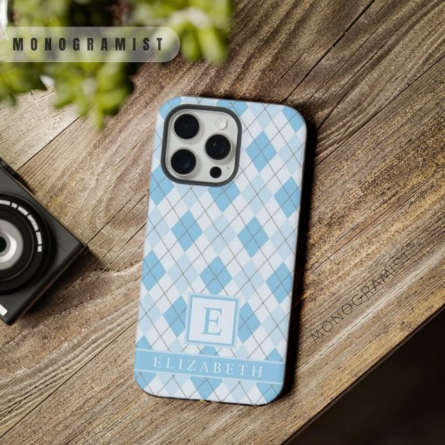 Customisable Light Soft Bright Blue Argyle Pattern iPhone Case (Customizable Light Soft Bright Blue Argyle Pattern iPhone Case)