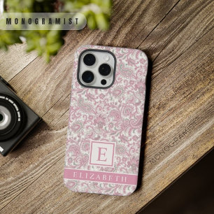 Customisable Light Soft Pastel Pink White Paisley  iPhone 15 Pro Max Case