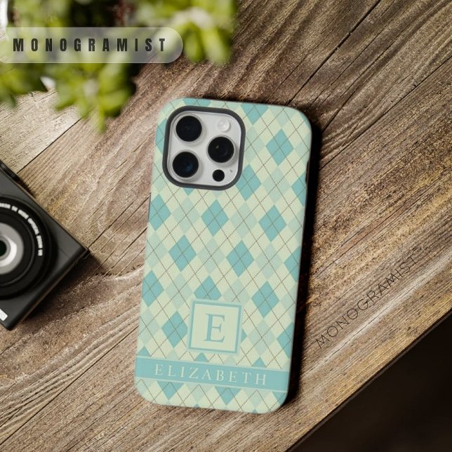 Customisable Light Soft Pastel Teal Green Argyle iPhone Case (Customizable Light Soft Pastel Teal Green Argyle iPhone Case)