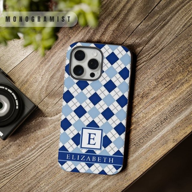 Customisable Light White Dark Blue Argyle Pattern iPhone Case (Customizable Light White Dark Blue Argyle Pattern iPhone Case)