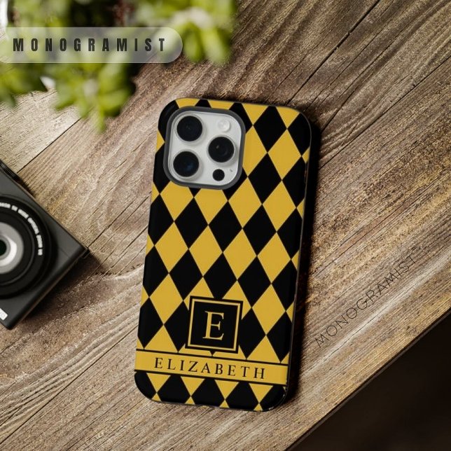 Customisable Light Yellow Black Argyle Pattern iPhone Case (Customizable Light Yellow Black Argyle Pattern iPhone Case)