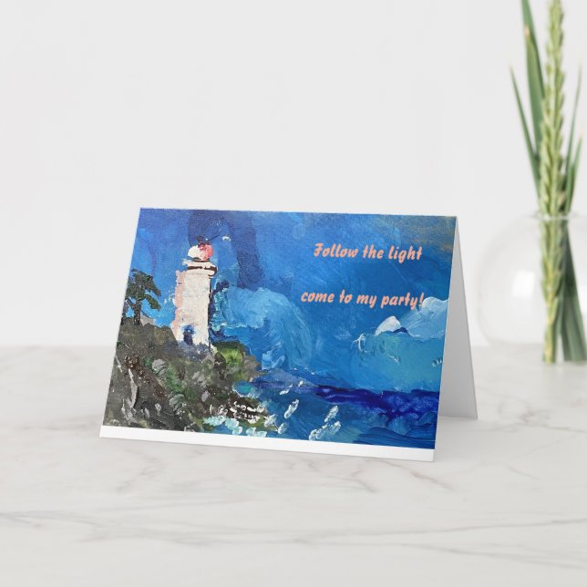 Customisable Lighthouse by the Ocean  Invitation (Front)