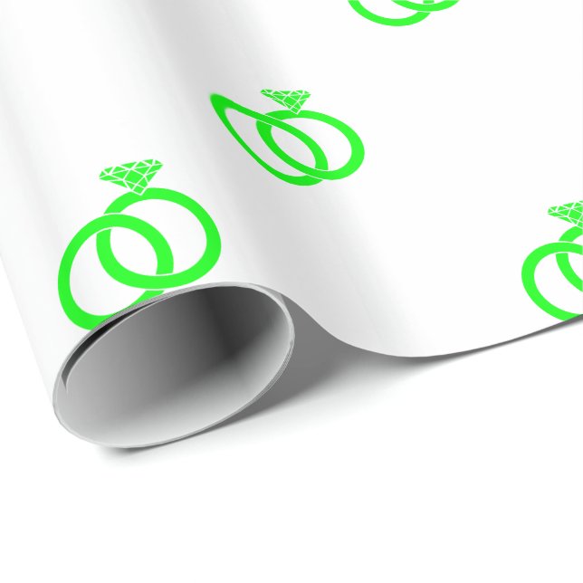 Customisable Lime Green Wedding Rings on White Wrapping Paper (Roll Corner)