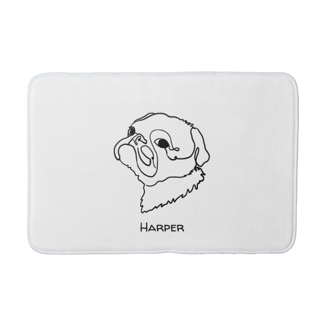 Customisable Line art Pug Bath Mat (Front)