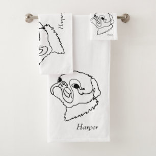 Customisable Line art Pug Bath Towel Set