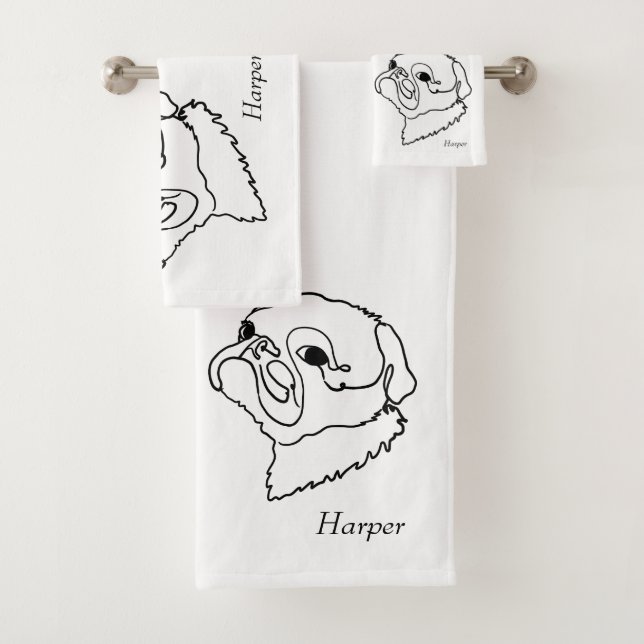 Customisable Line art Pug Bath Towel Set (Insitu)