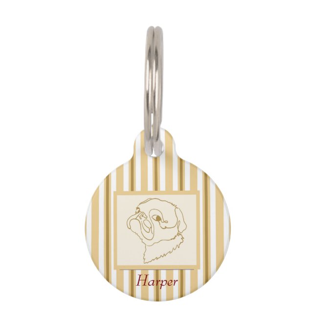 Customisable Line art Pug Pet Tag (Front)