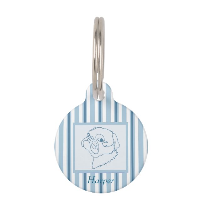 Customisable Line art Pug Pet Tag (Front)