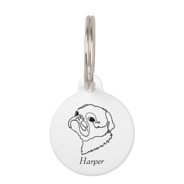 Customisable Line art Pug Pet Tag (Front)