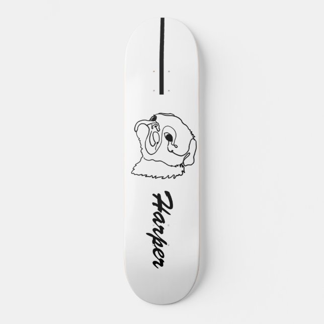 Customisable Line art Pug Skateboard (Front)