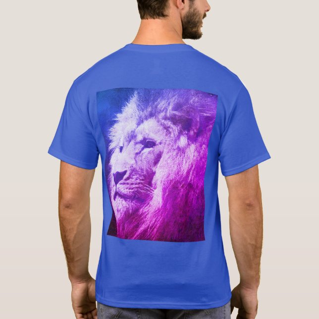 Customisable Lion Face Modern Mens Deep Royal Blue T-Shirt (Back)