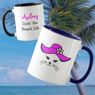 Customisable Little Cat Beach Girl  Mug