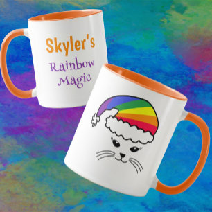 Customisable Little Cat Rainbow Santa Mug