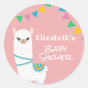 Customisable Llama Baby Shower Classic Round Sticker