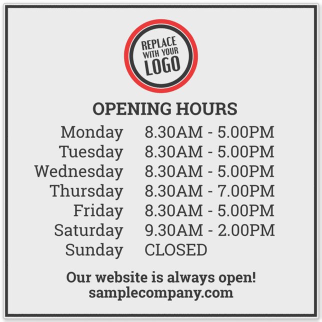 Customisable Logo And Text Business Opening Hours (Front)