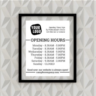 Customisable Logo And Text Business Opening Hours  Poster